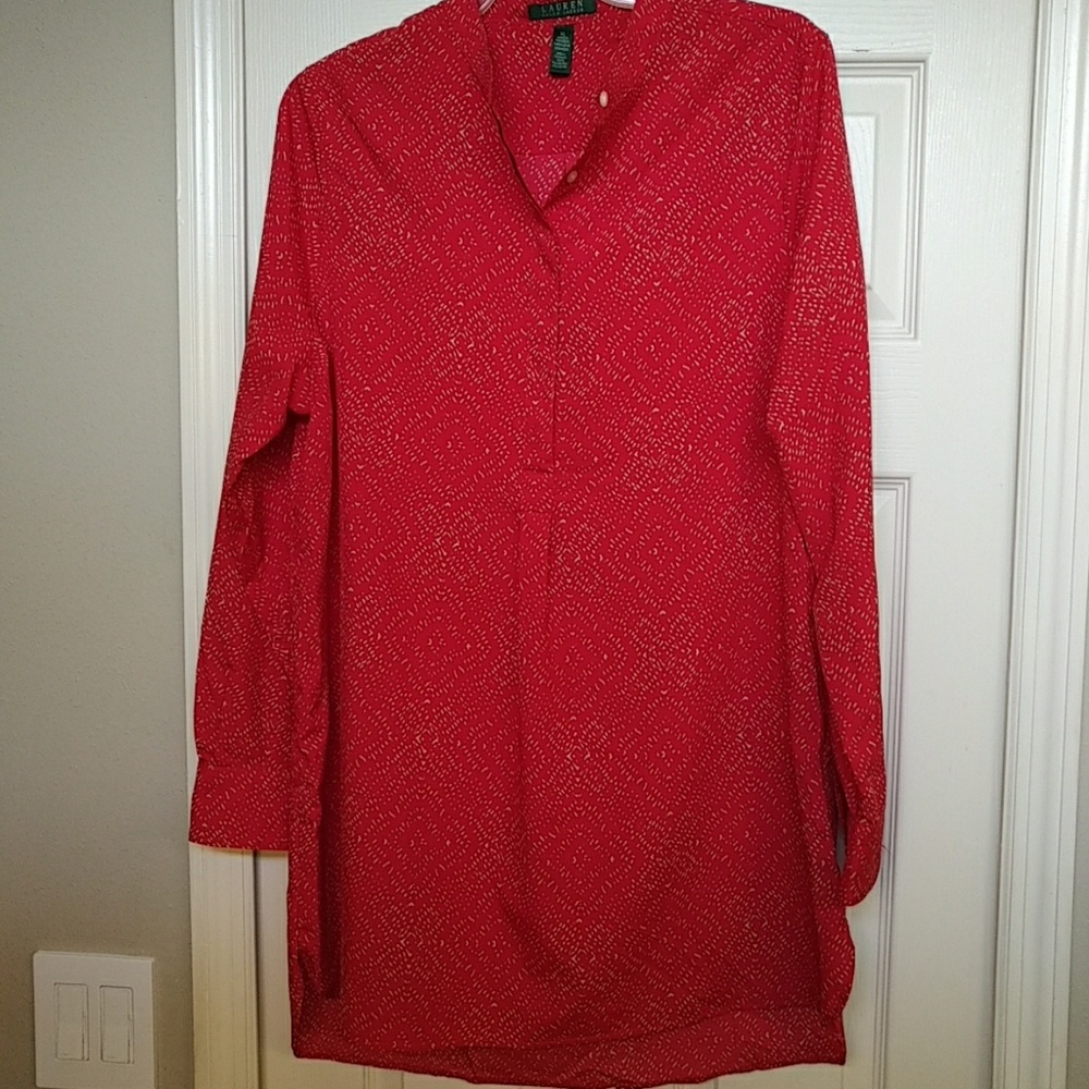 Lauren/ Ralph lauren red mandarin collar tunic top